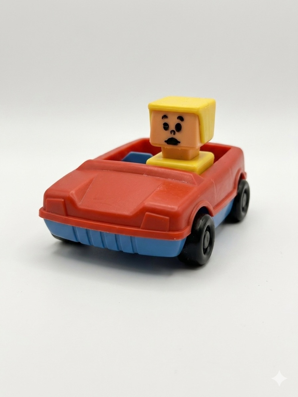 Vintage Playskool Blockhead Square Little People Red Car + Figure 1970s